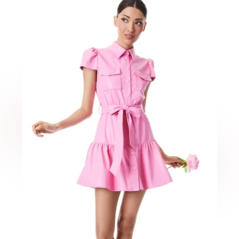 Alice + Olivia Pink Short primrose Dress with Belt
